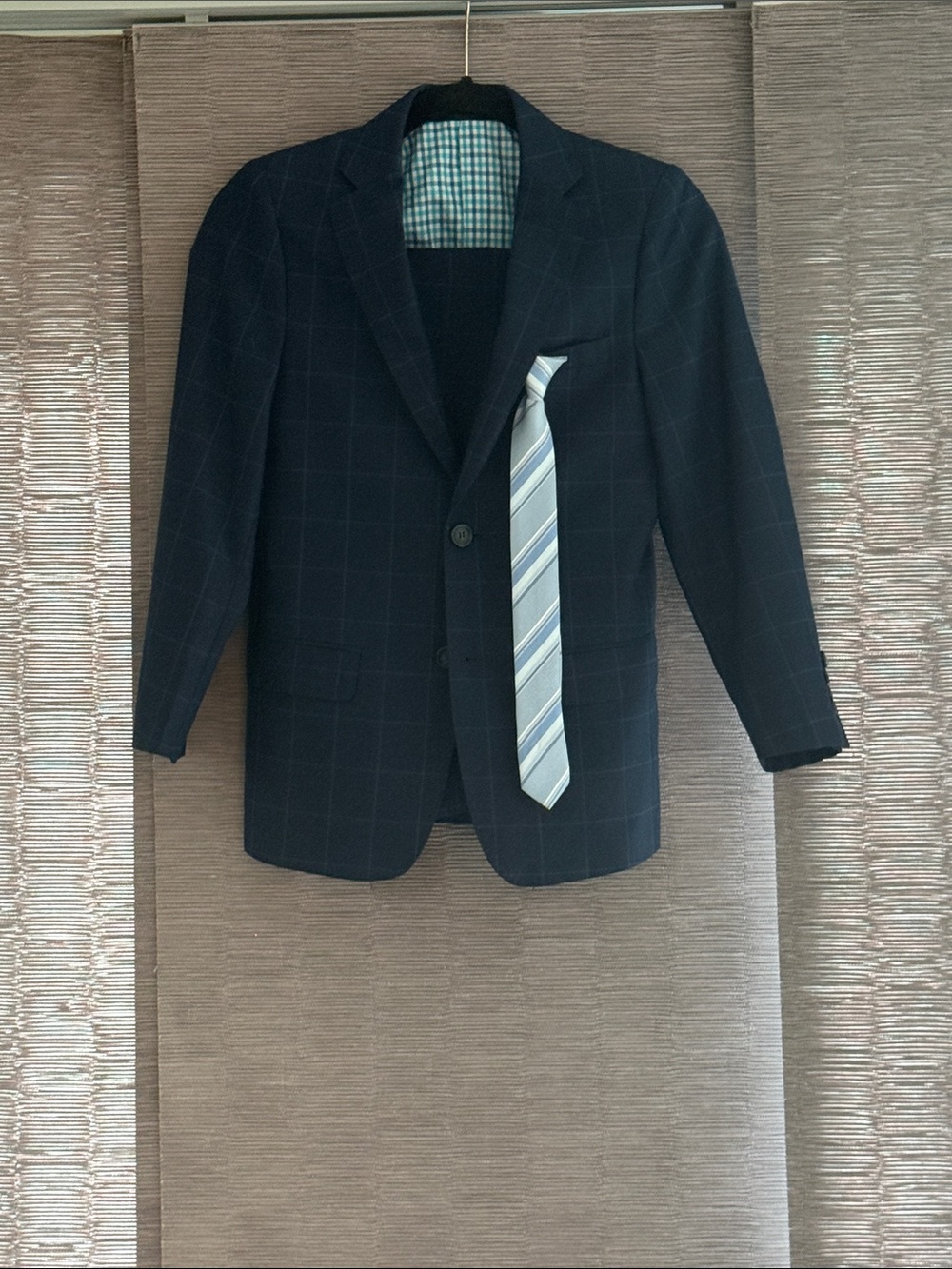 Navy Windowpane Kids Matching Suit Jacket and Tie Set